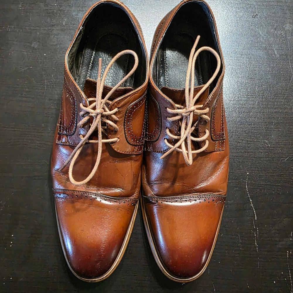 Stacy Adams‎ Mens Brown Leather Cap Toe Oxford Brogue Dress Shoes Size 10.5M
